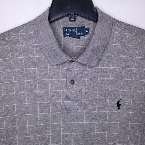 Ralph Lauren Polo Shirt Mens XL Check Gray Pony Cotton - Picture 1 of 10